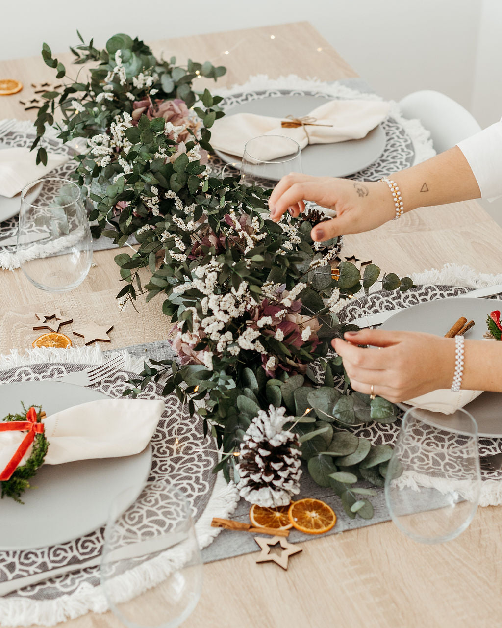 Guirnalda eucalipto y hortensia, flores preservadas navidad