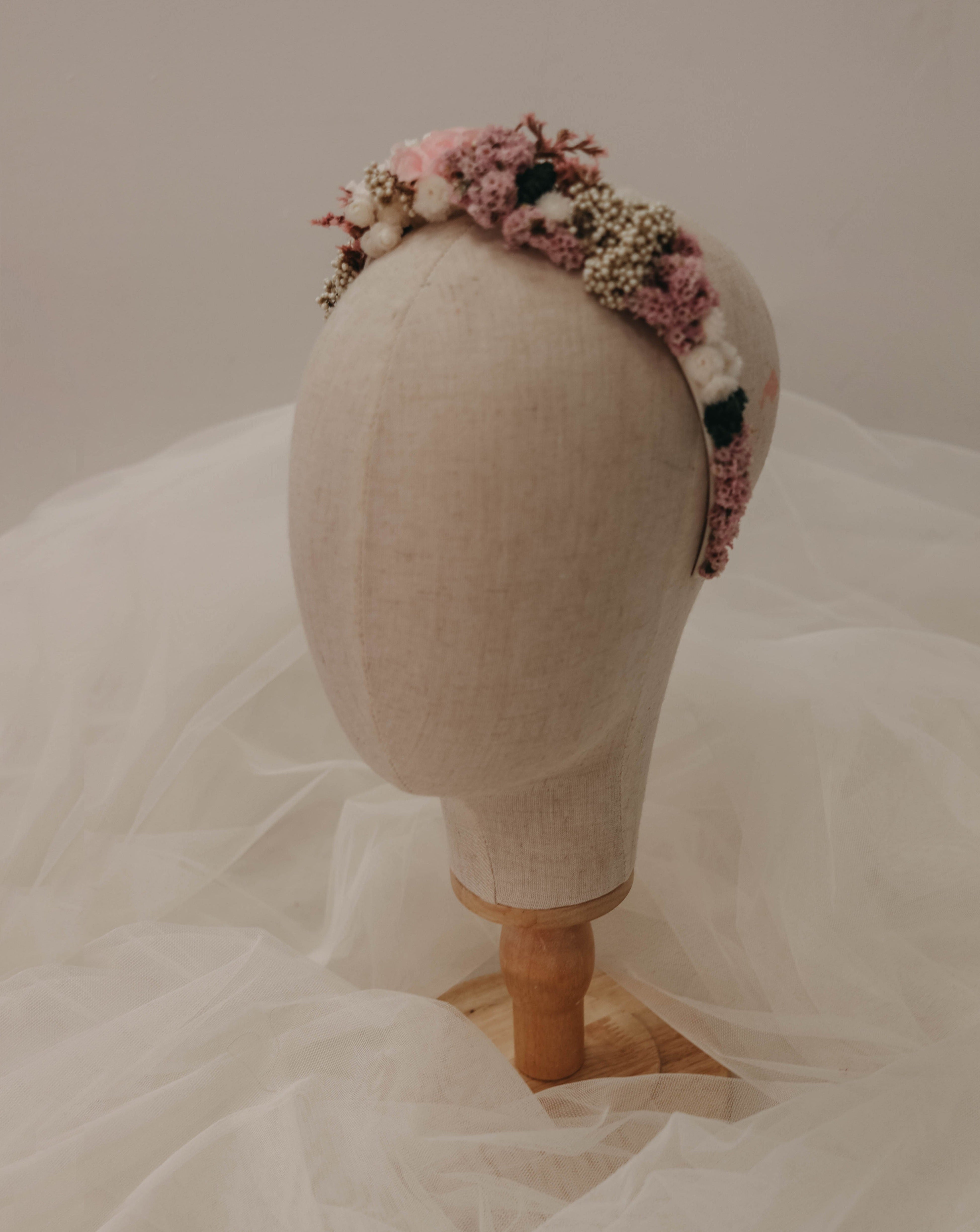 diadema flores preservadas niña