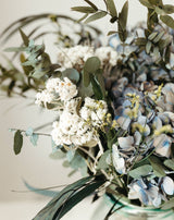 hortensias azules y eucalipto