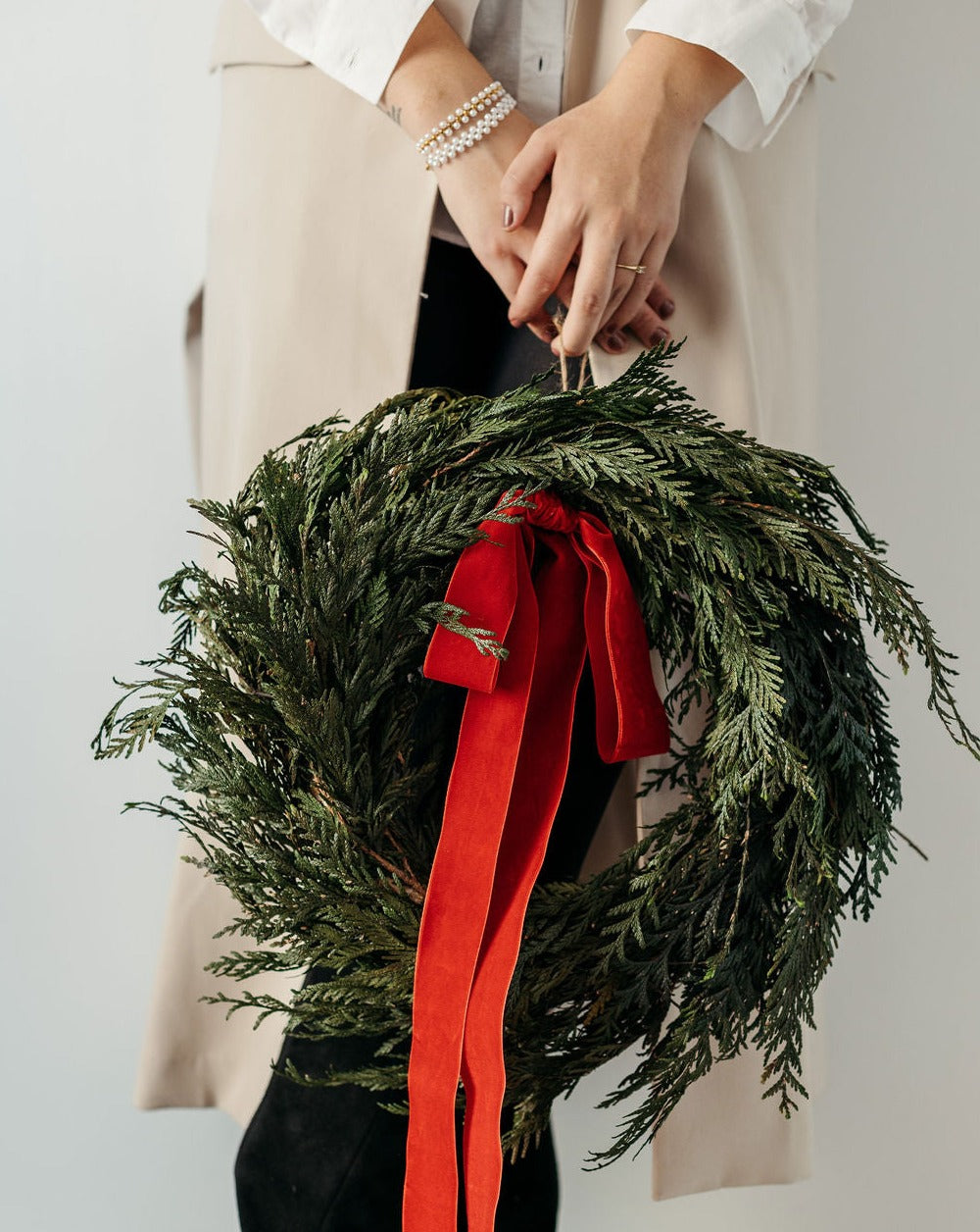 Corona navidad adviento tuya lazo rojo preservada 