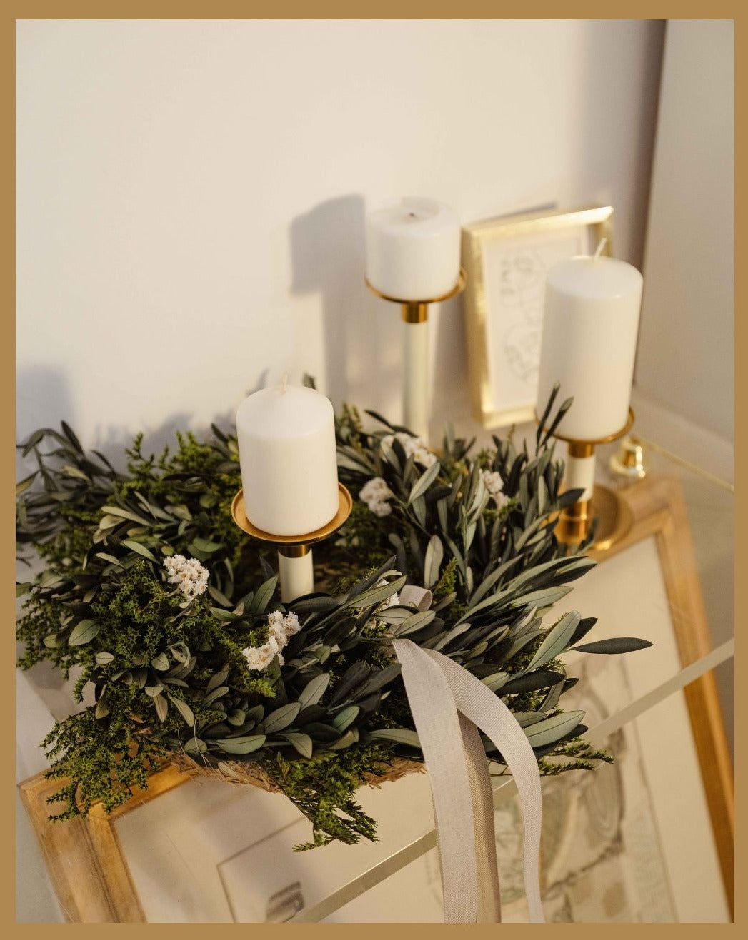 Corona navideña olivo Corona olivo y eucalipto navidad flores preservadas adviento lazo lino