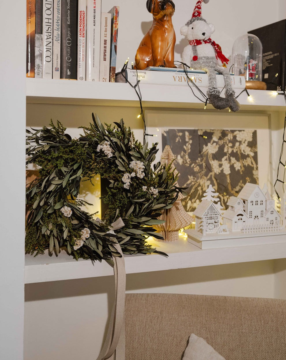 Corona decoración olivo Corona olivo y eucalipto navidad flores preservadas adviento lazo lino